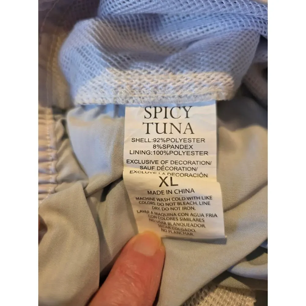 Spicy Tuna Swim Trunks Men Sz XL Striped‎ Pockets Mesh Lined Drawstring Shorts